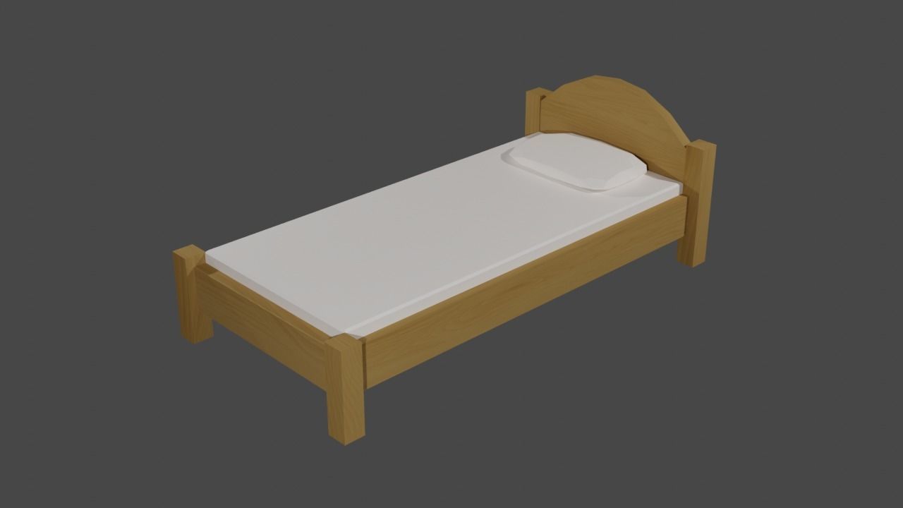 Bed Low-Poly wooden Low-poly 3D model_1