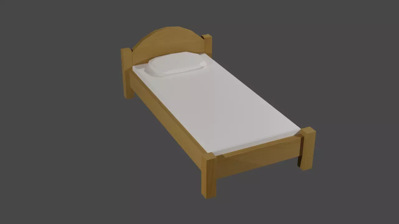 Bed Low-Poly wooden Low-poly 3D model_0
