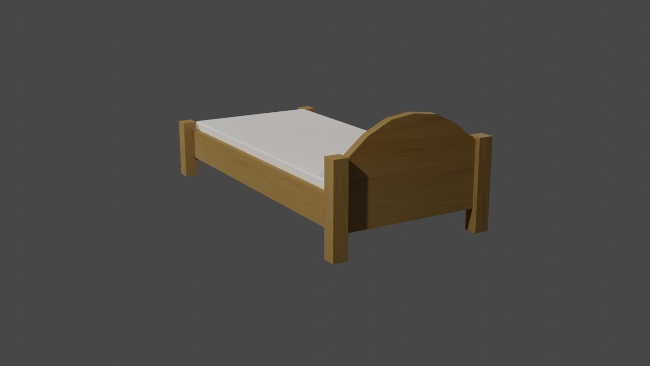 Bed Low-Poly wooden Low-poly 3D model_2