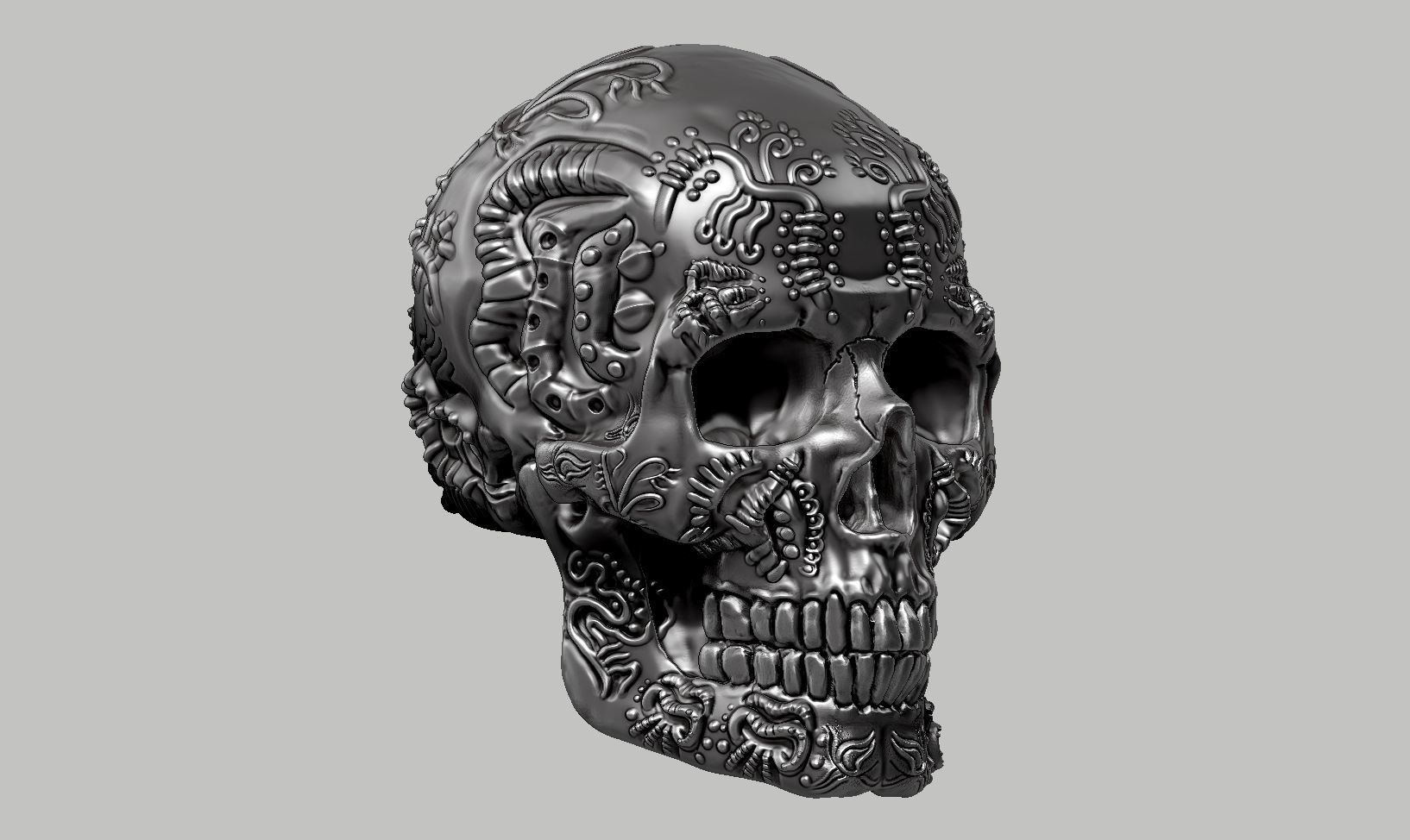 skull horn art design a10 3D print model_2