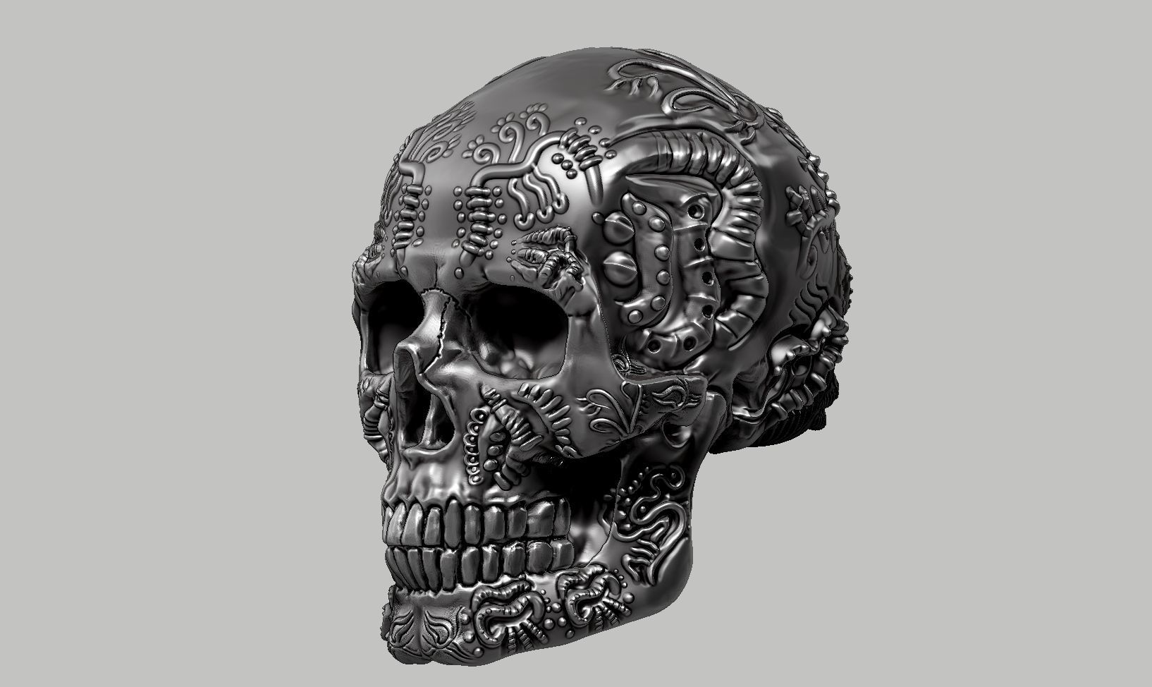 skull horn art design a10 3D print model_11
