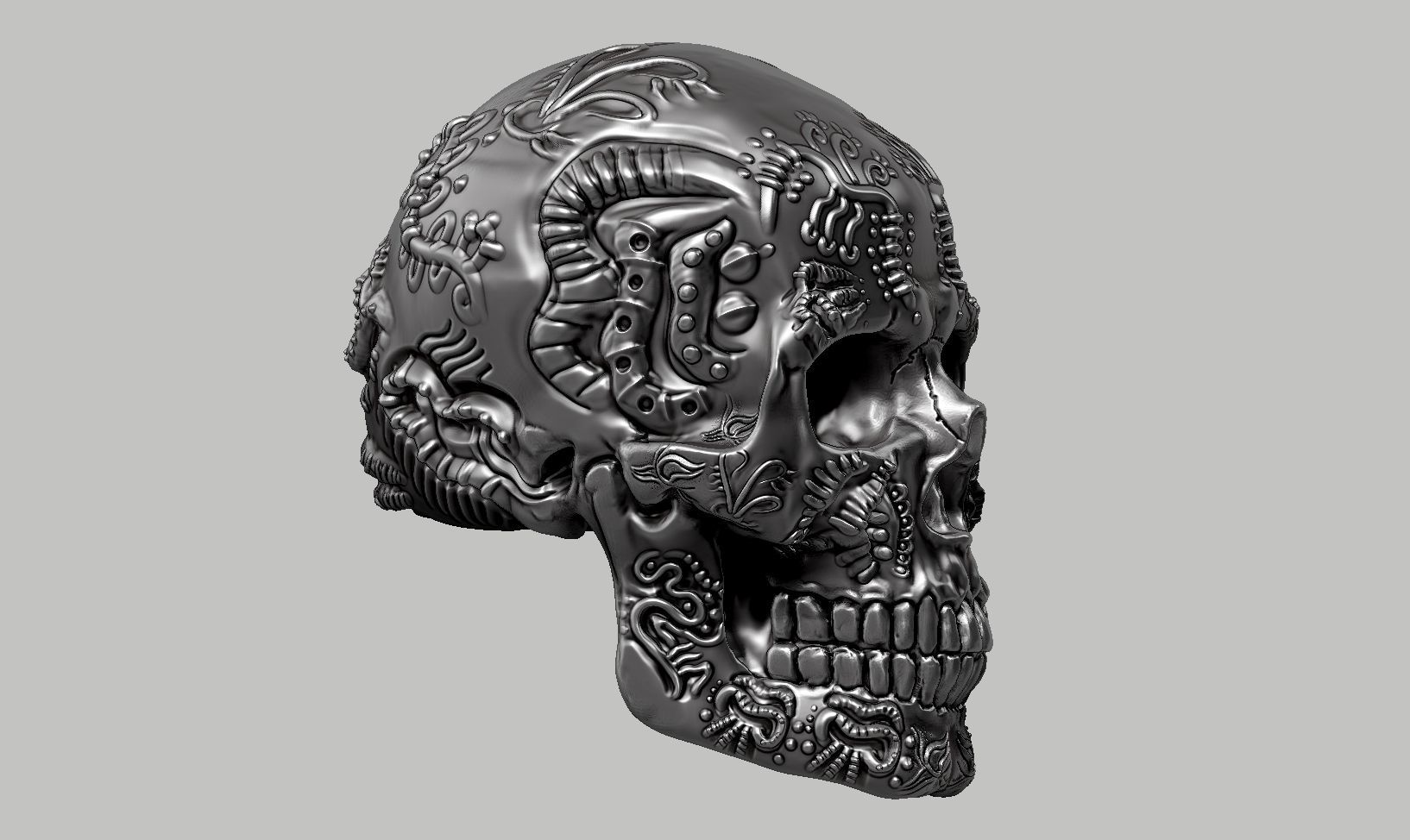 skull horn art design a10 3D print model_3