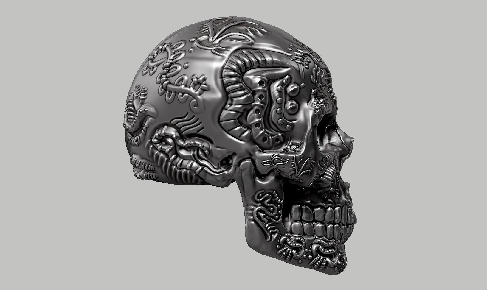 skull horn art design a10 3D print model_4