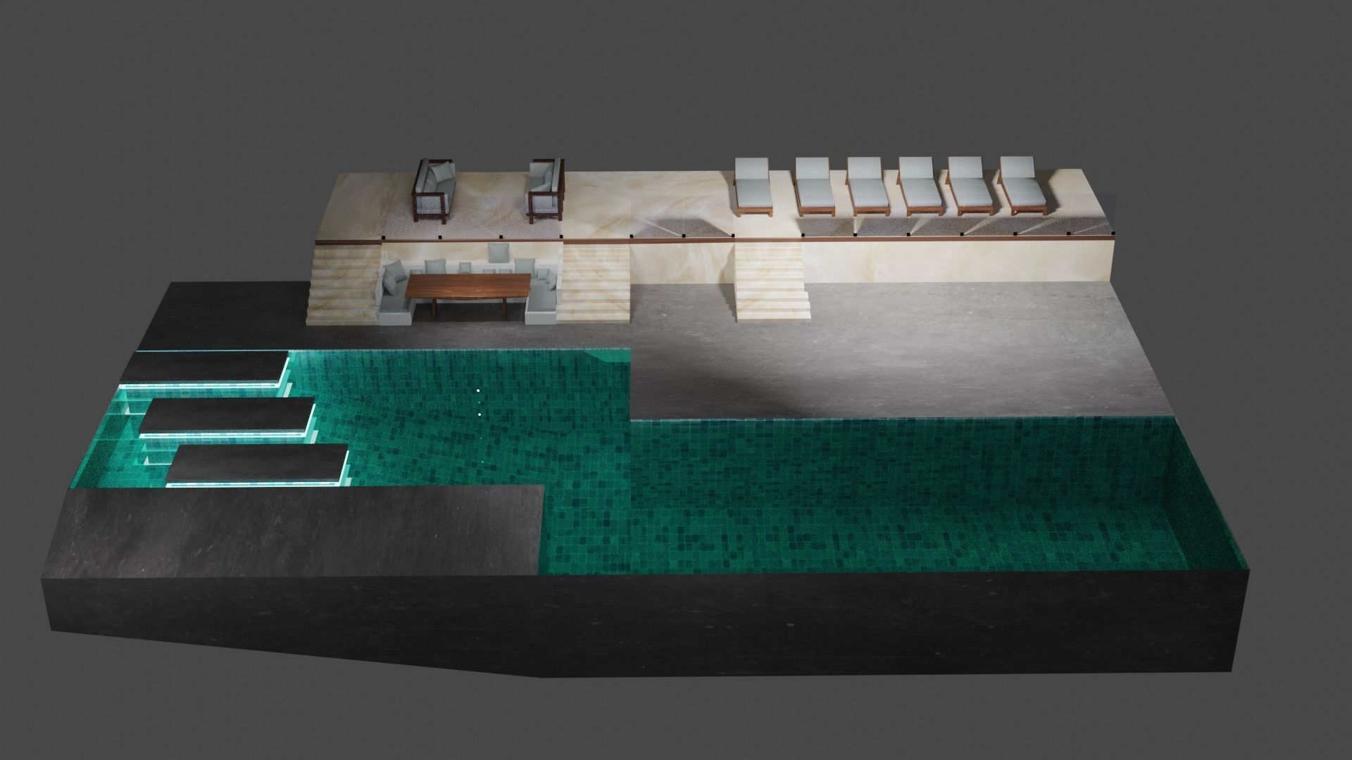 Chill zone with pool and lighting Low-poly 3D model_2