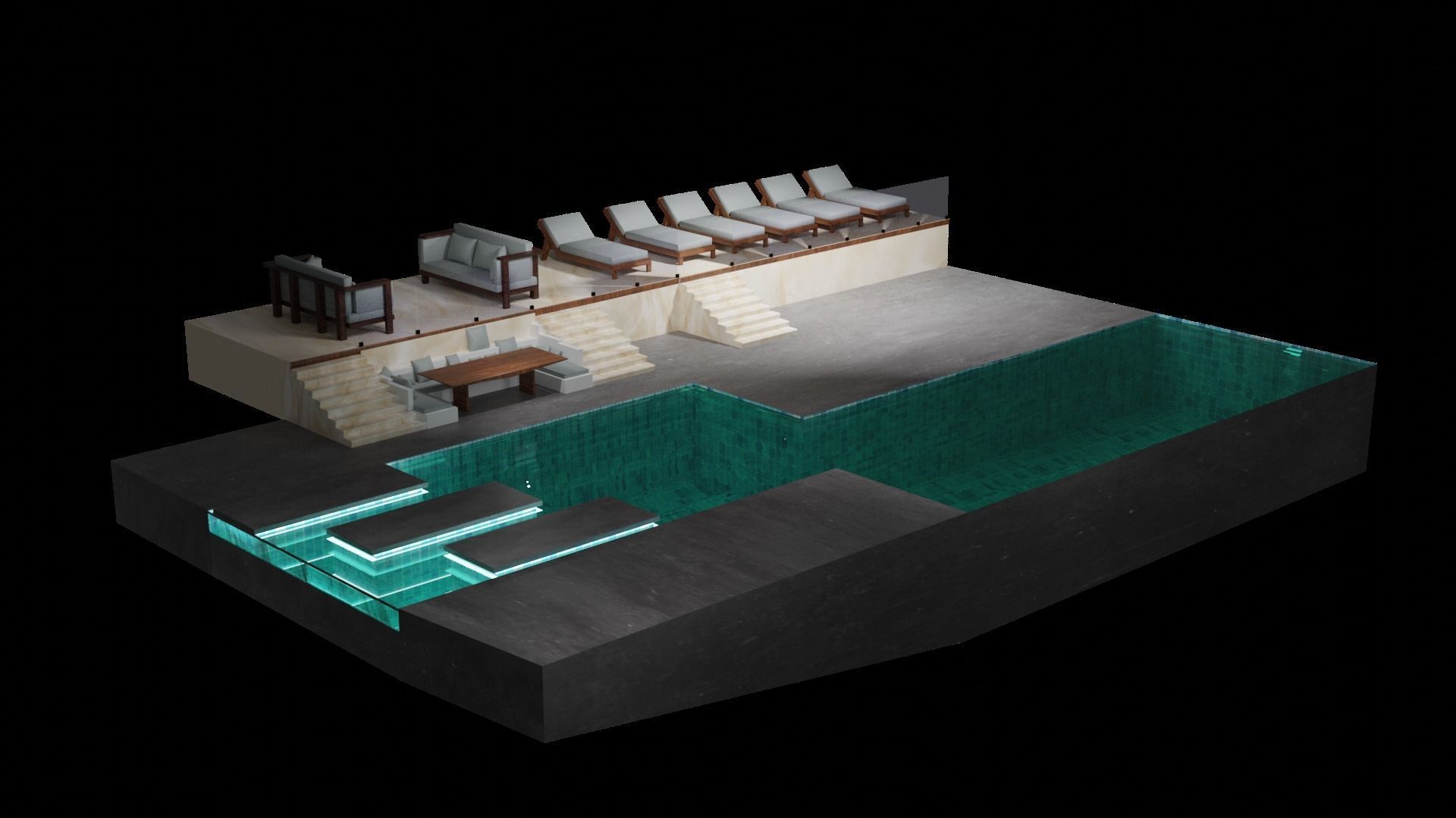 Chill zone with pool and lighting Low-poly 3D model_7
