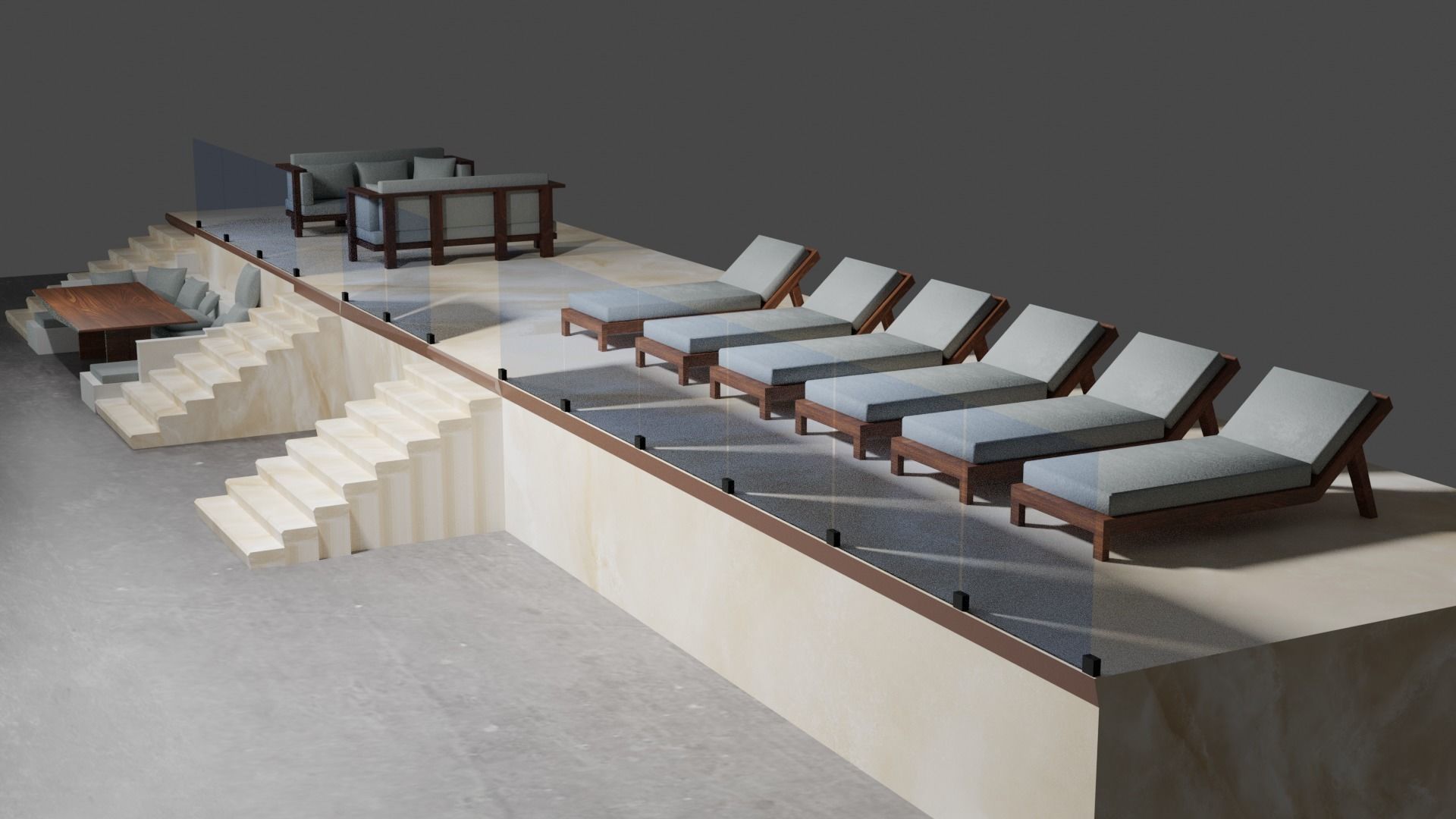 Chill zone with pool and lighting Low-poly 3D model_6