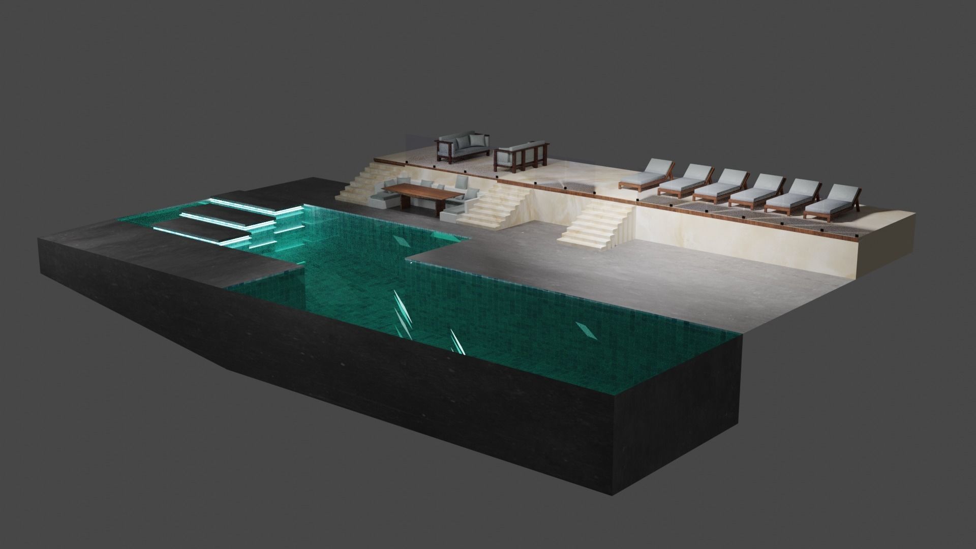 Chill zone with pool and lighting Low-poly 3D model_3