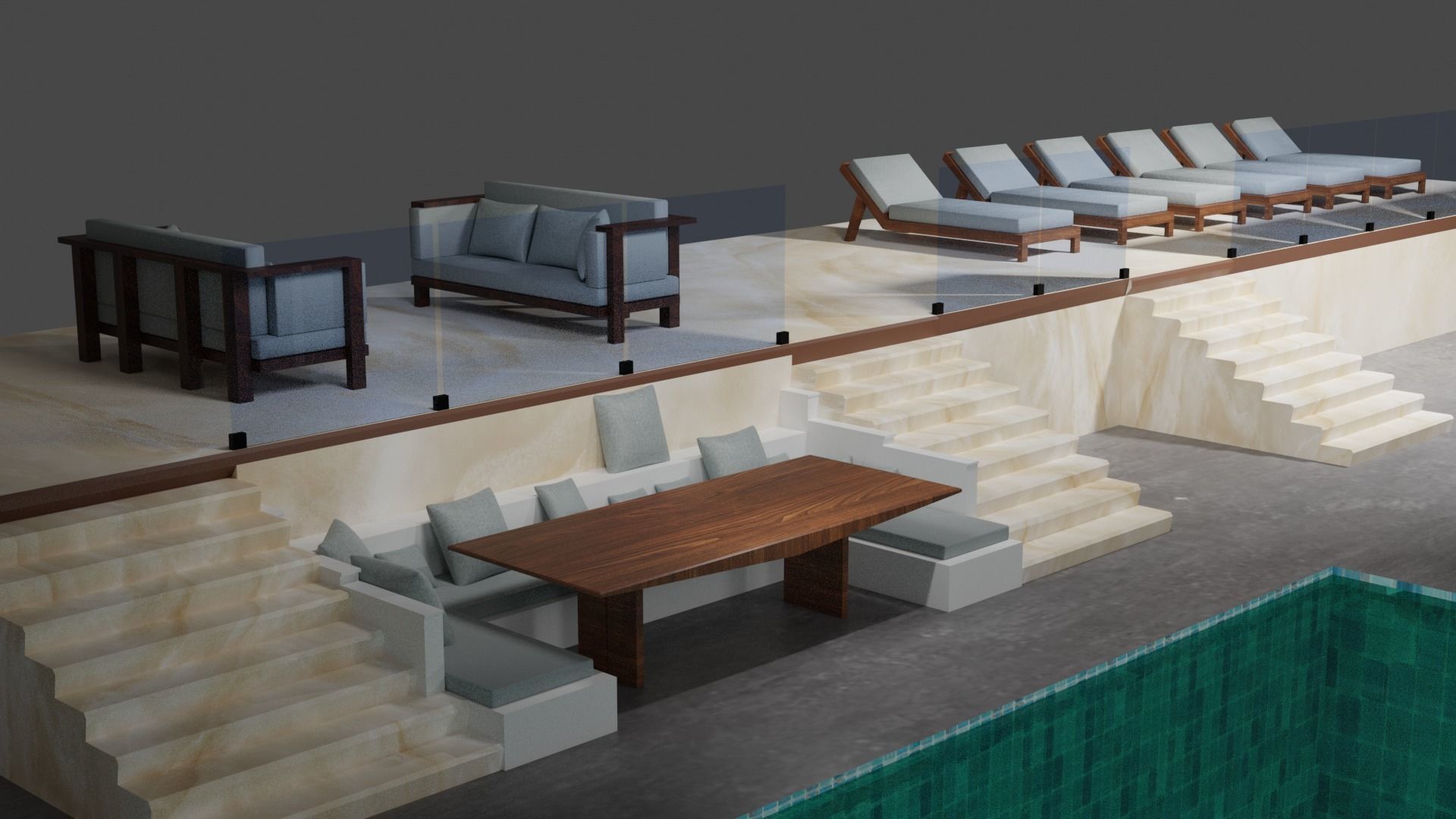 Chill zone with pool and lighting Low-poly 3D model_4