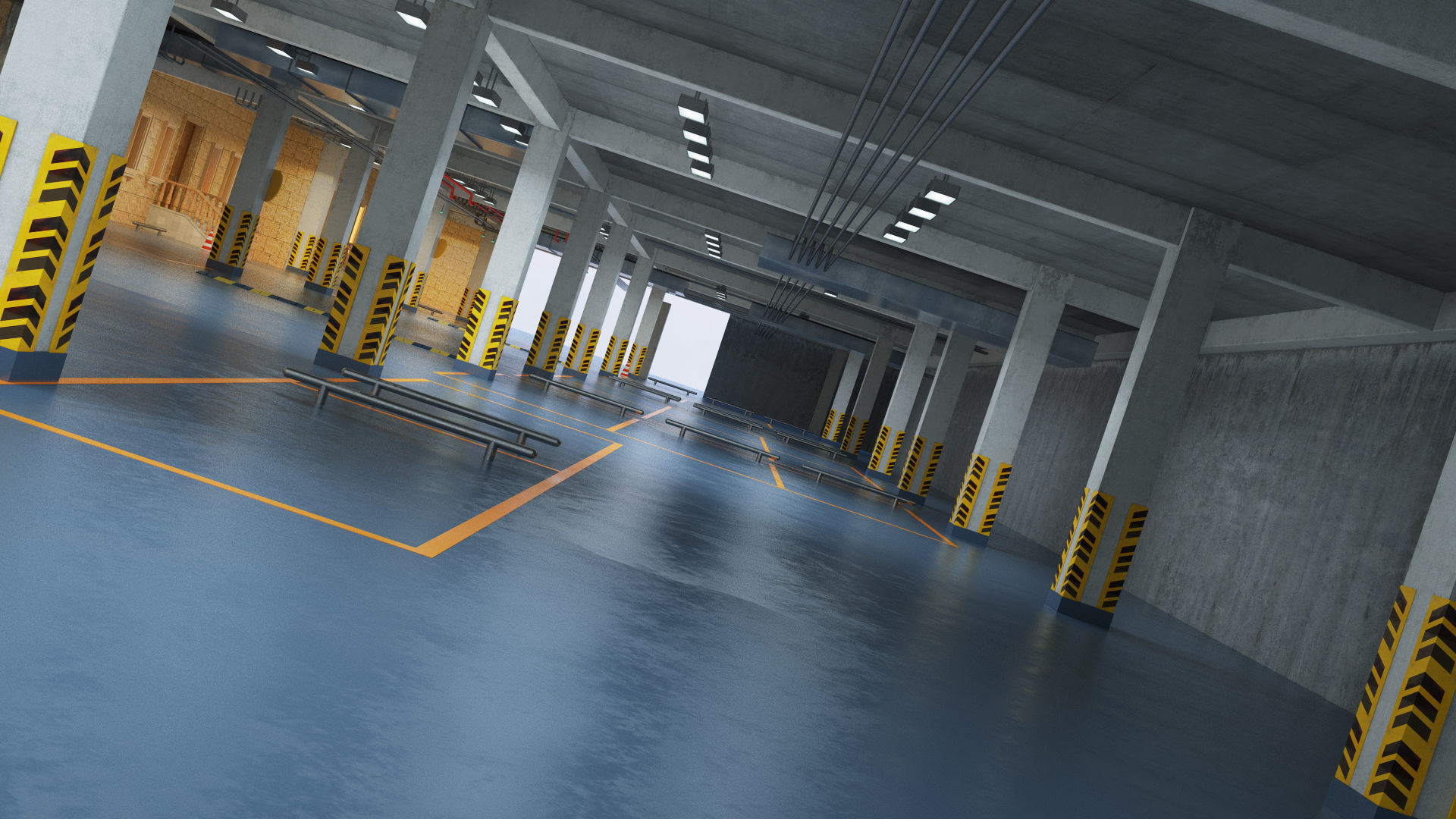 CARPARK empty parking garage with cones 3D model_4
