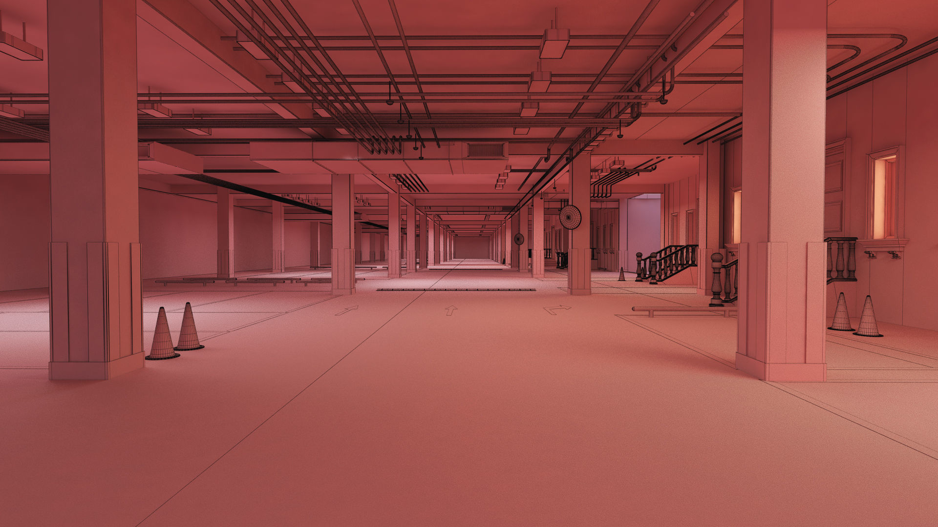 CARPARK empty parking garage with cones 3D model_5