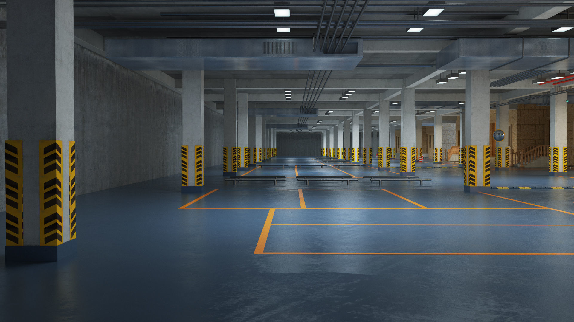 CARPARK empty parking garage with cones 3D model_1