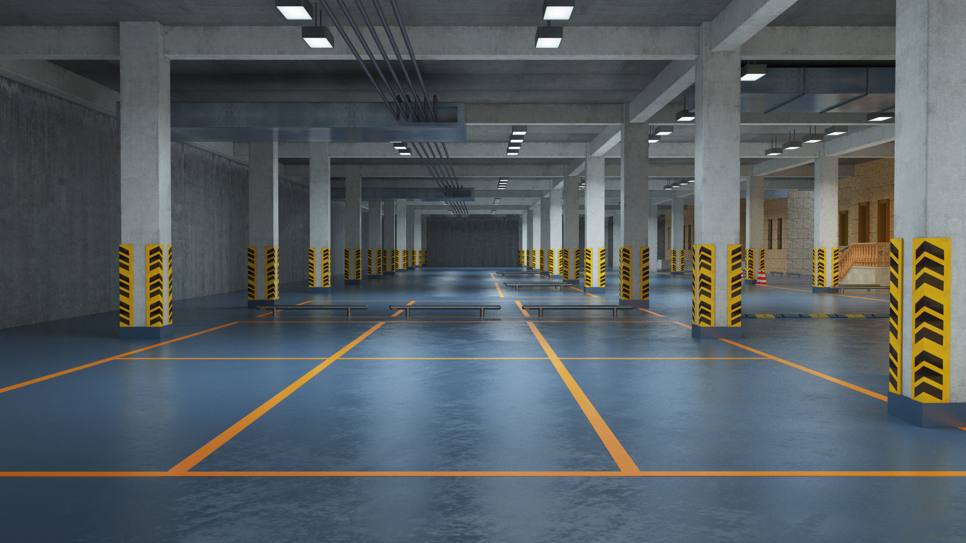 CARPARK empty parking garage with cones 3D model_2
