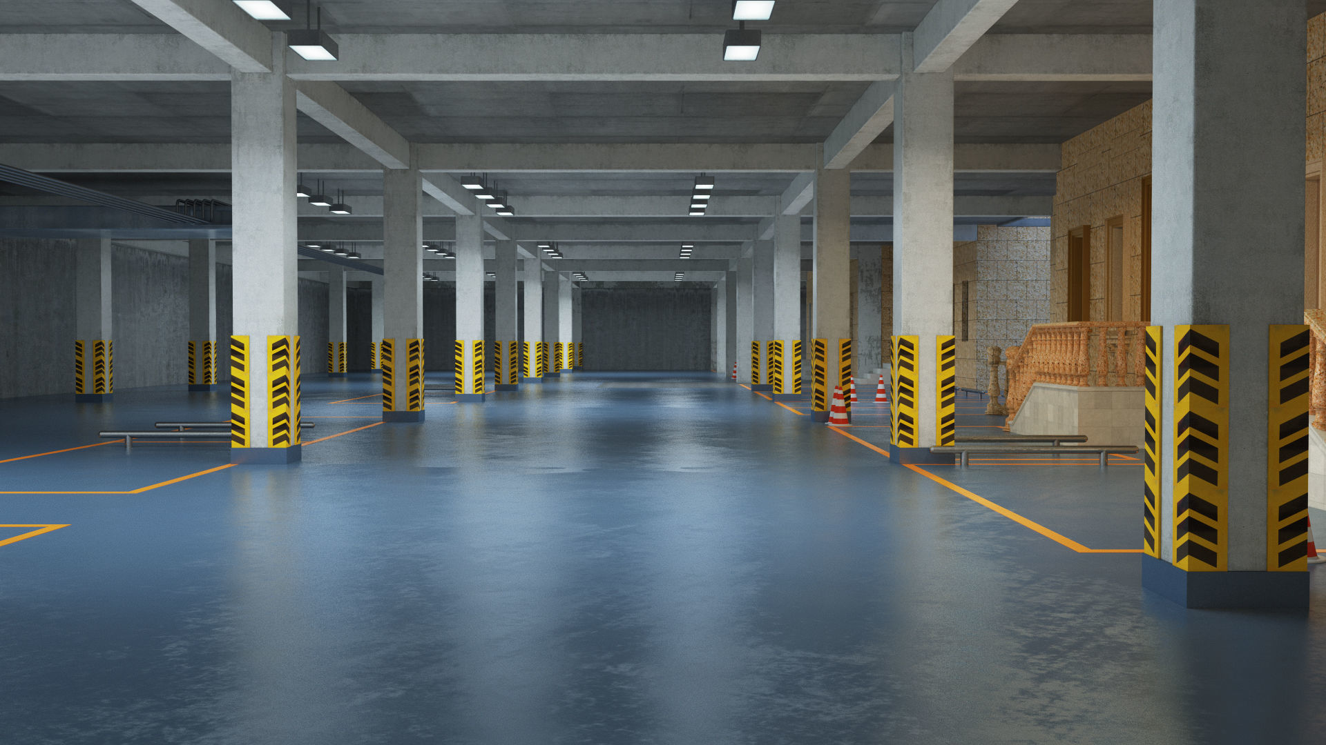 CARPARK empty parking garage with cones 3D model_3
