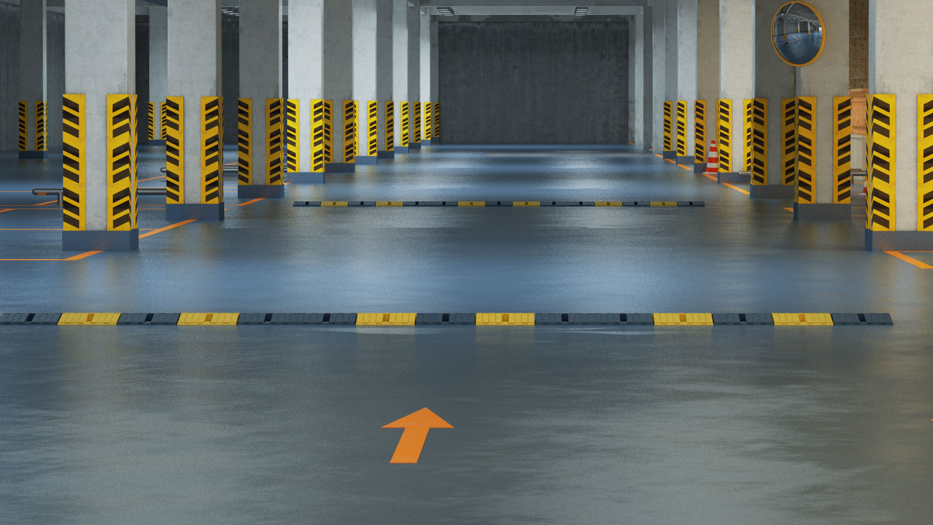 CARPARK empty parking garage with cones 3D model_10