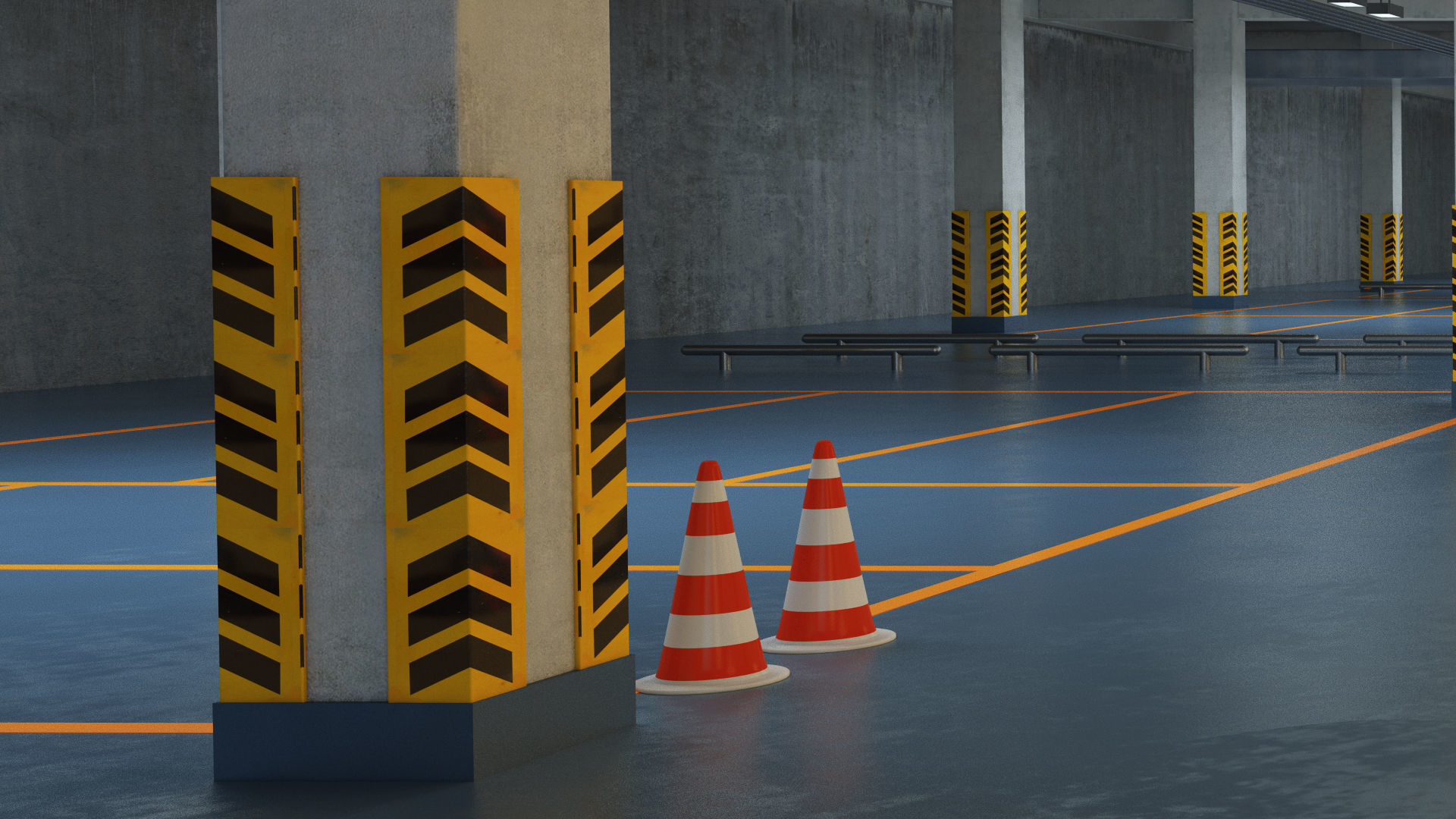 CARPARK empty parking garage with cones 3D model_6