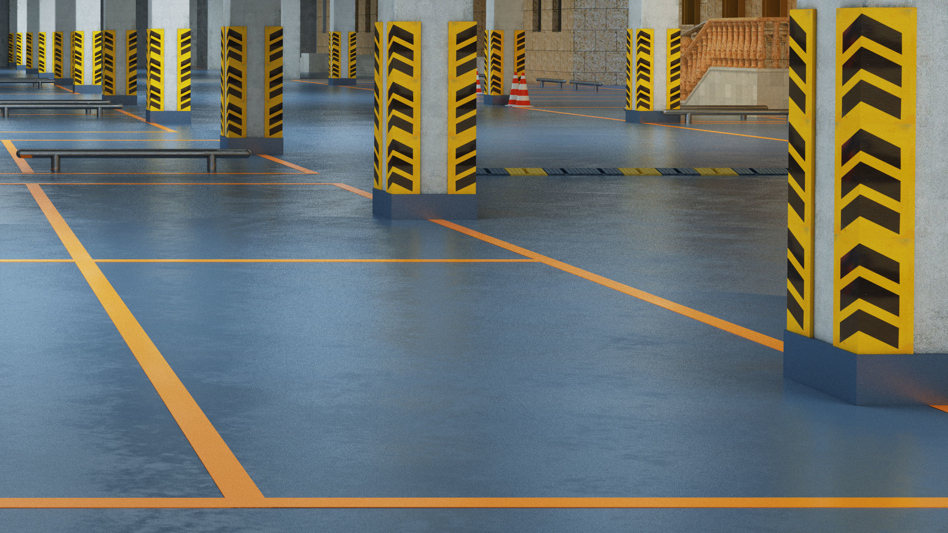 CARPARK empty parking garage with cones 3D model_9