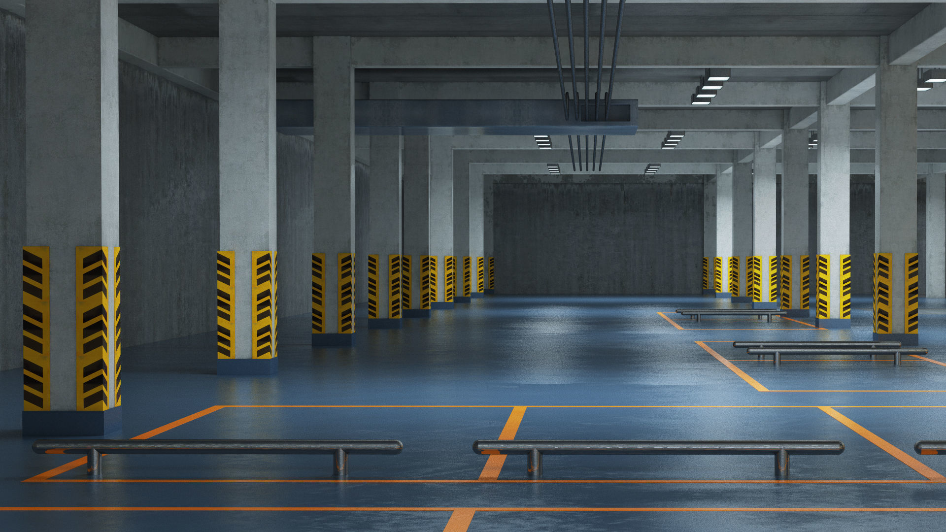 CARPARK empty parking garage with cones 3D model_8