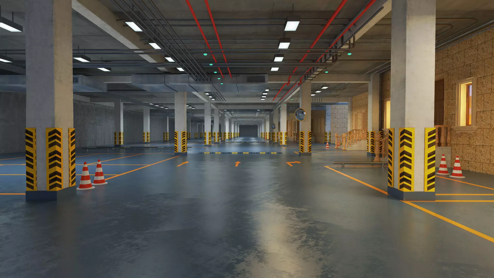 CARPARK empty parking garage with cones 3D model_0