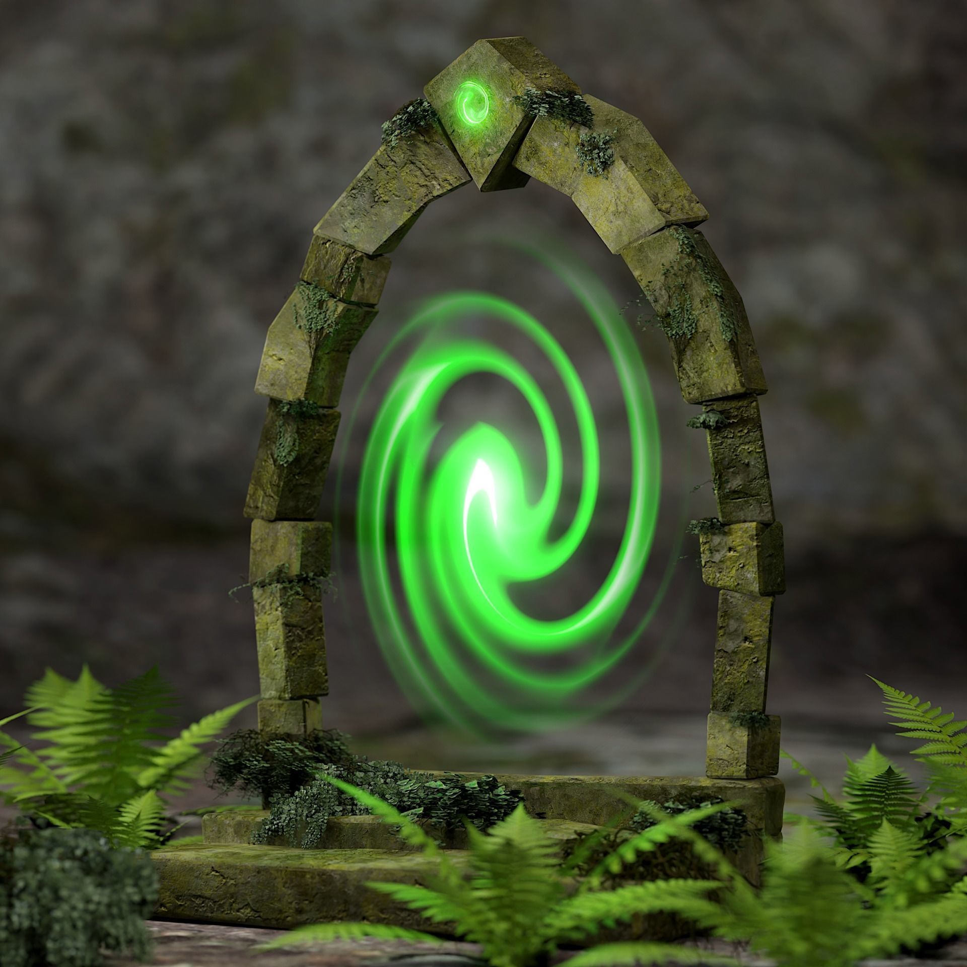 Ancient scifi portal old magical animated and game ready Low-poly 3D model_11