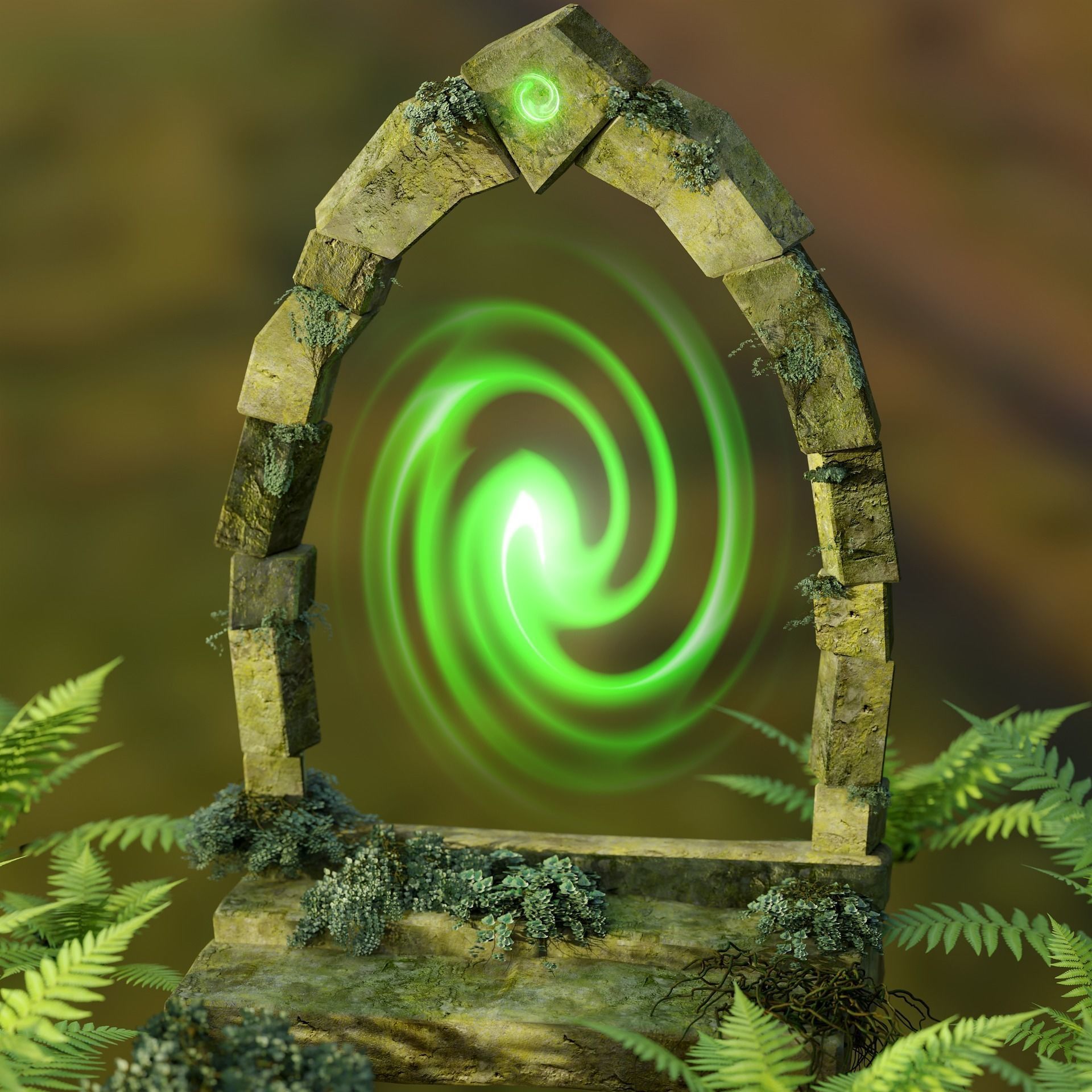 Ancient scifi portal old magical animated and game ready Low-poly 3D model_4