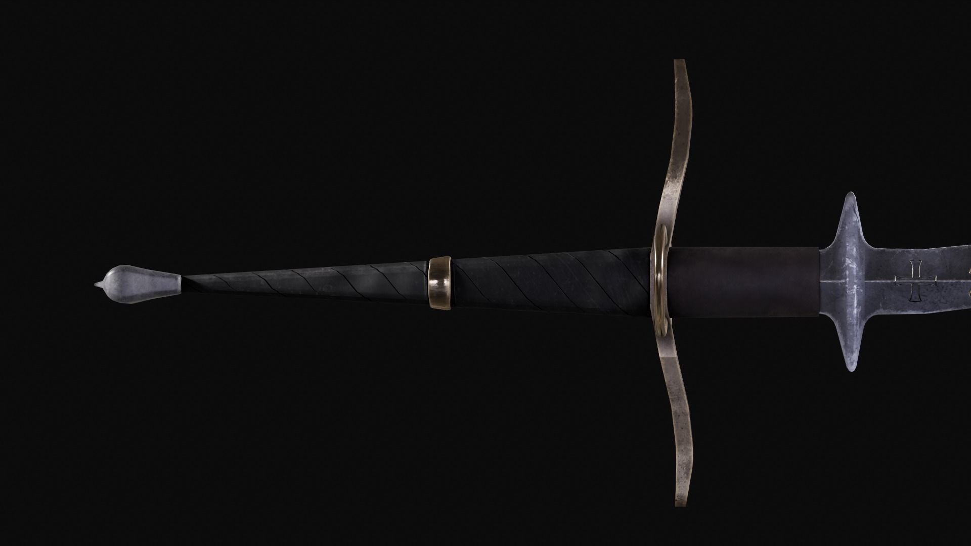 Flamberge Zweihander Medieval Two-handed Sword Free low-poly 3D model_6