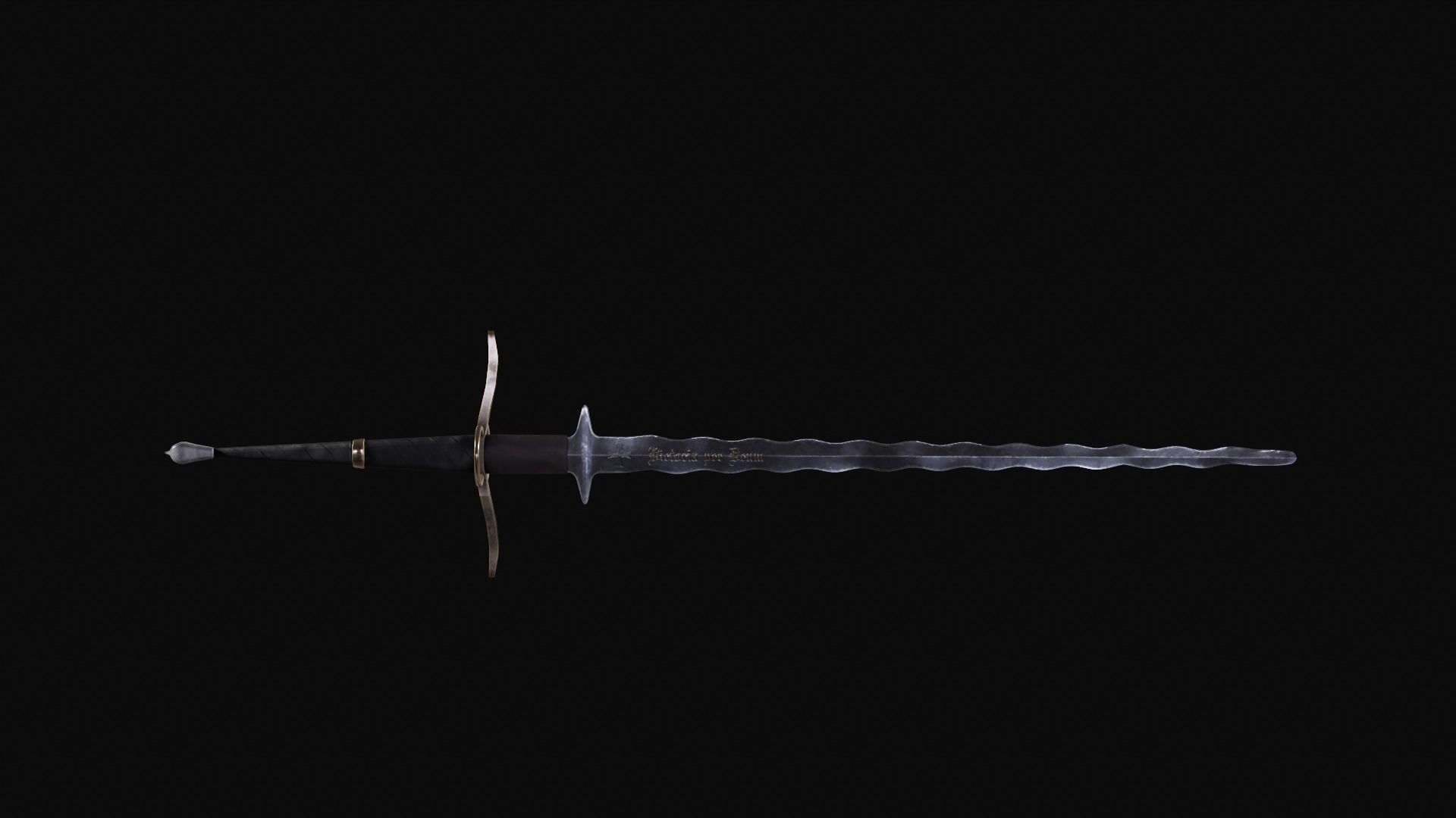 Flamberge Zweihander Medieval Two-handed Sword Free low-poly 3D model_3