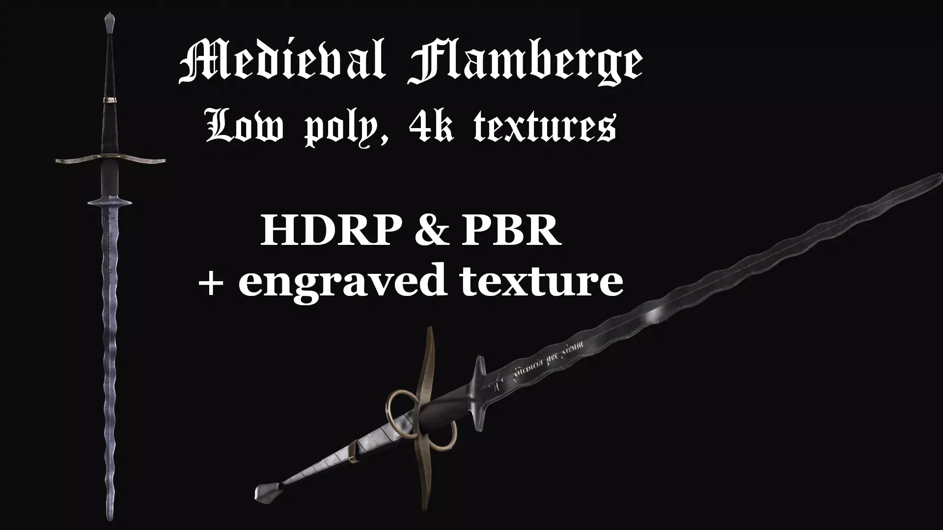 Flamberge Zweihander Medieval Two-handed Sword Free low-poly 3D model_0