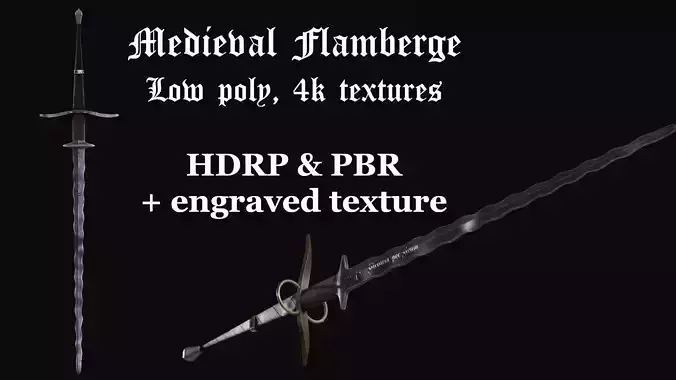 Flamberge Zweihander Medieval Two-handed Sword Free low-poly 3D model