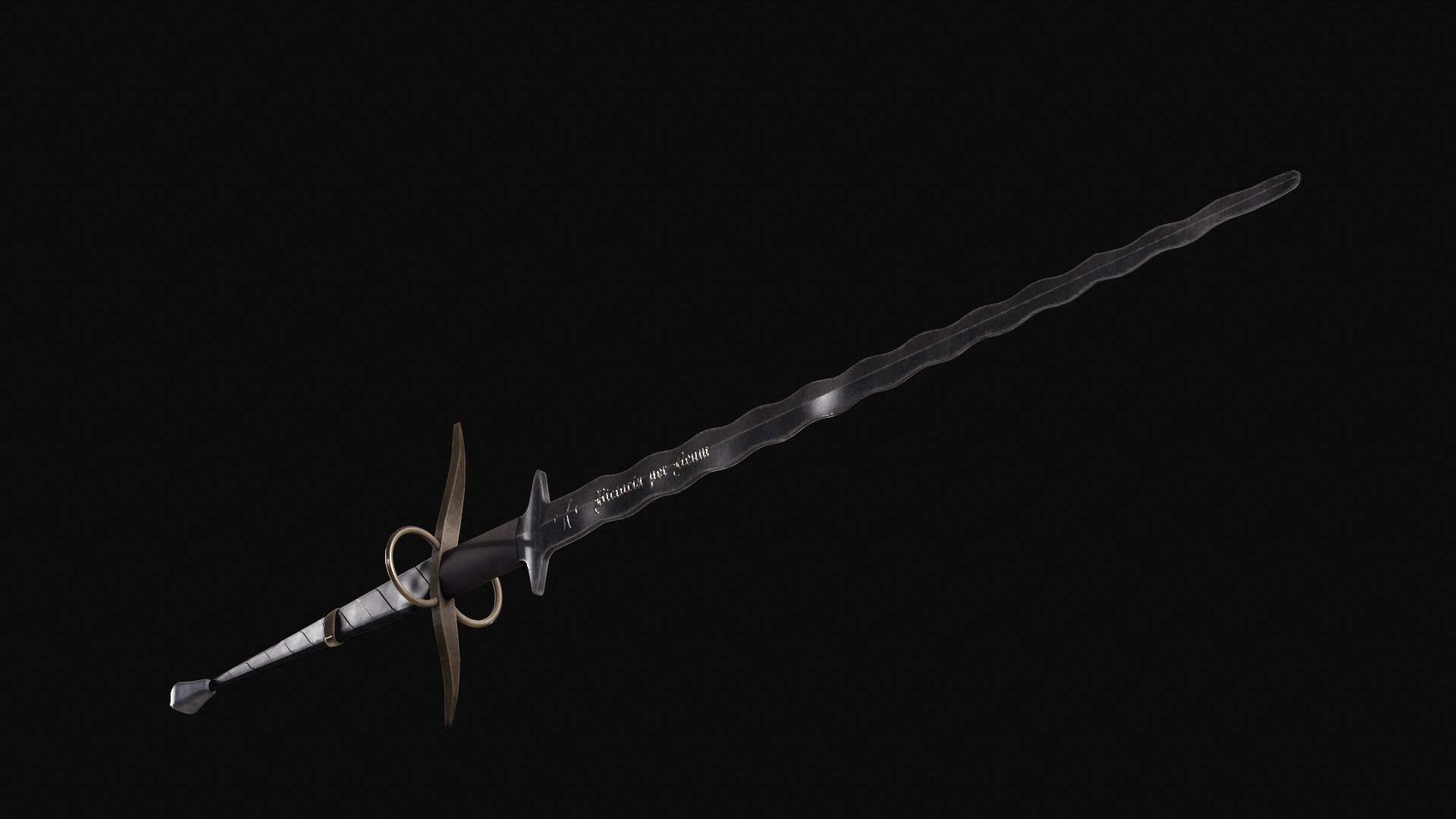 Flamberge Zweihander Medieval Two-handed Sword Free low-poly 3D model_7