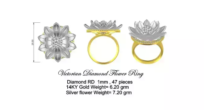 Victorian Flower silver gold Ring Design 3D print model