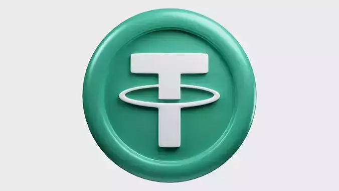 Tether or USDT Green Crypto Coin with cartoon style