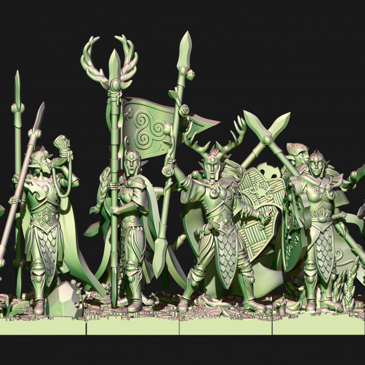 Wood Elf forest guard with spears unit 3D print model_1