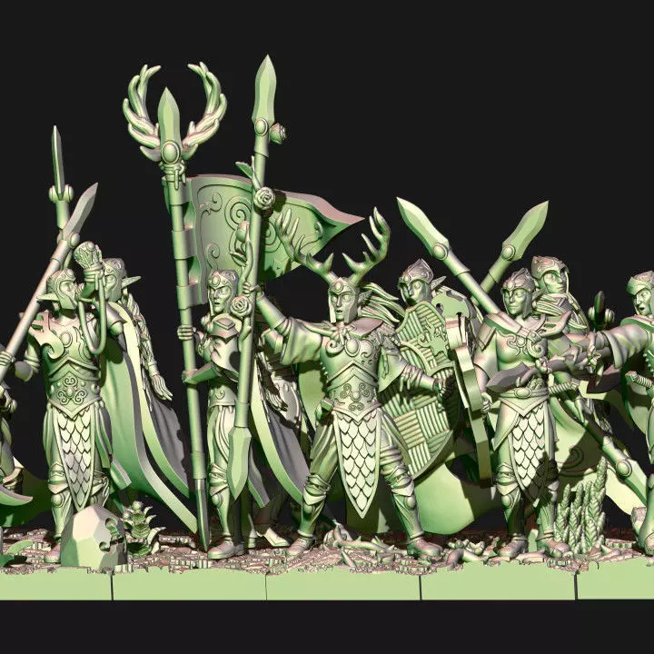 Wood Elf forest guard with spears unit 3D print model_0
