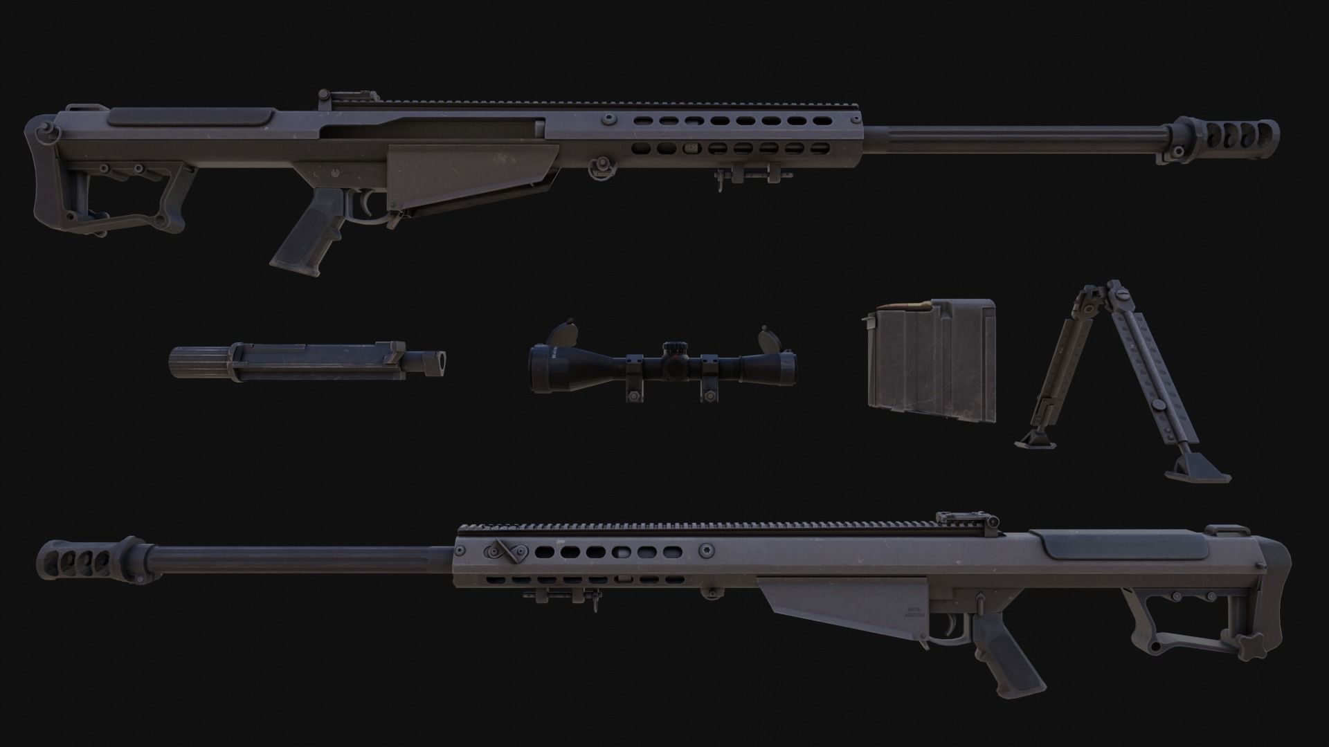 The ultimate M107 Sniper Game-ready Model 2K PBR Texture Low-poly 3D model_11