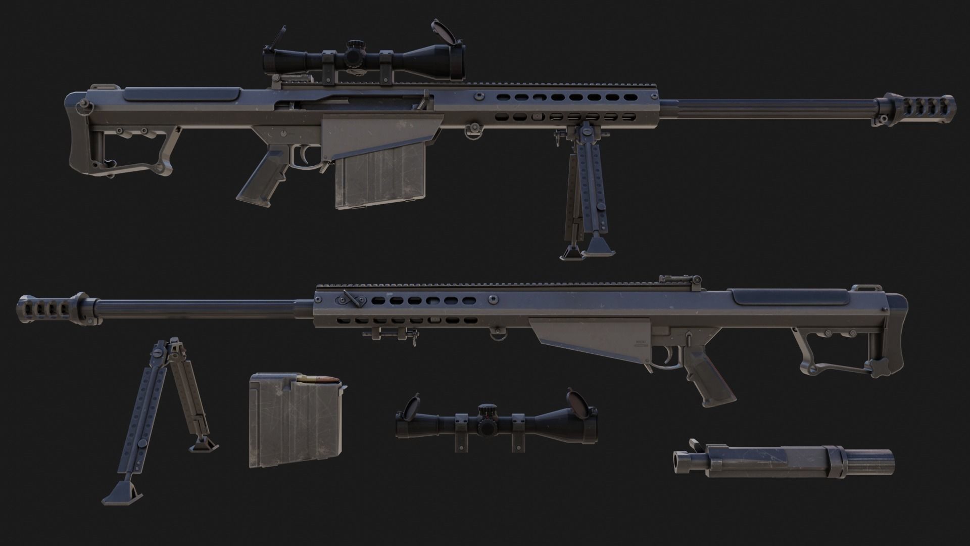 The ultimate M107 Sniper Game-ready Model 2K PBR Texture Low-poly 3D model_4