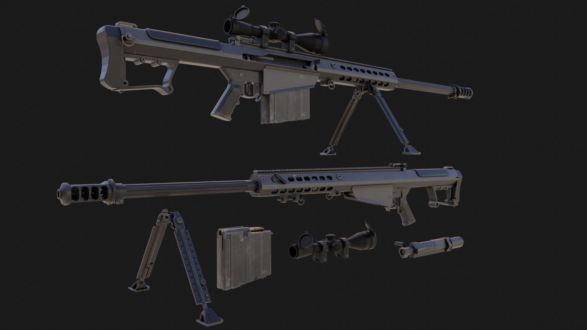The ultimate M107 Sniper Game-ready Model 2K PBR Texture Low-poly 3D model_2