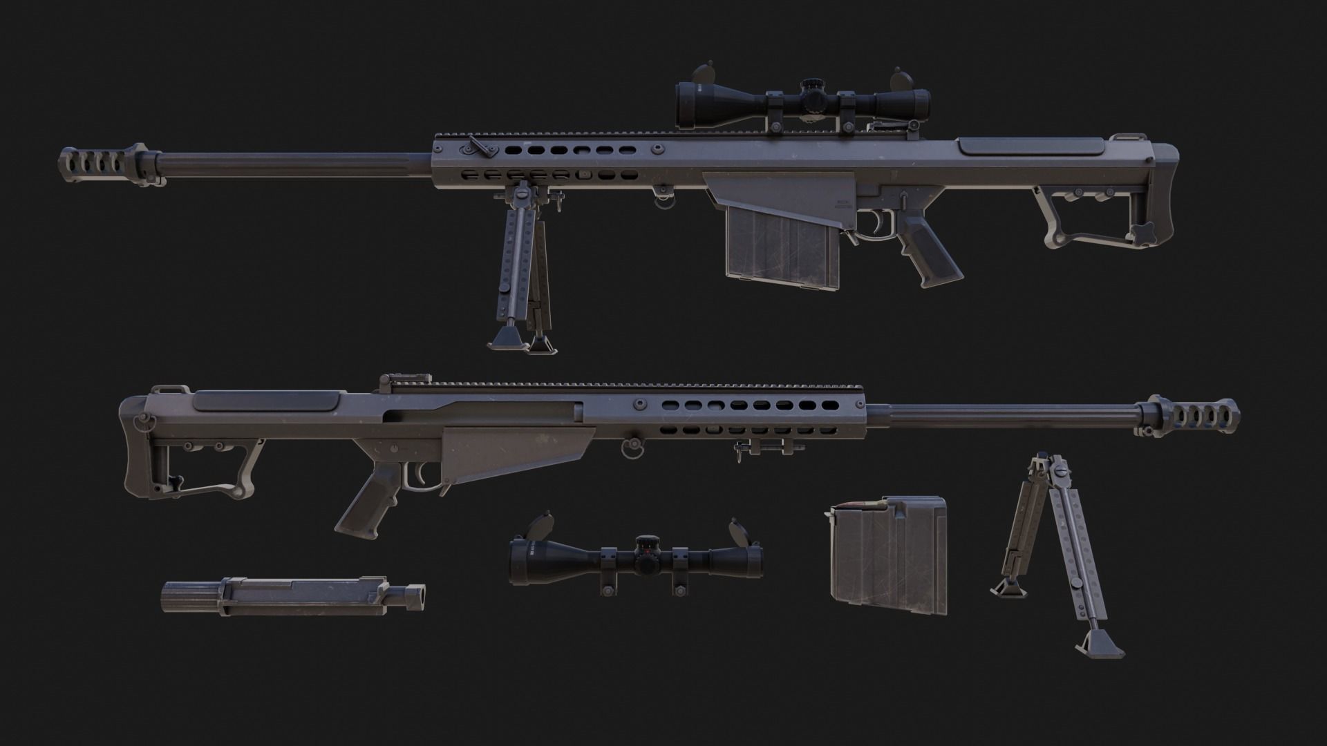 The ultimate M107 Sniper Game-ready Model 2K PBR Texture Low-poly 3D model_3