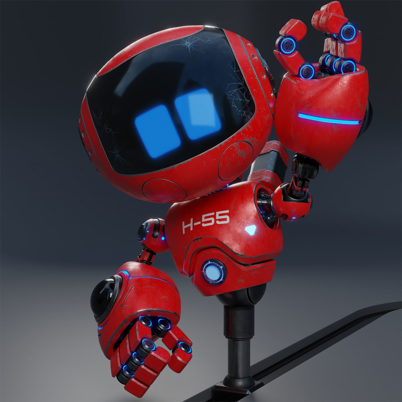 Cute Robot H-55 Red 3D model_7