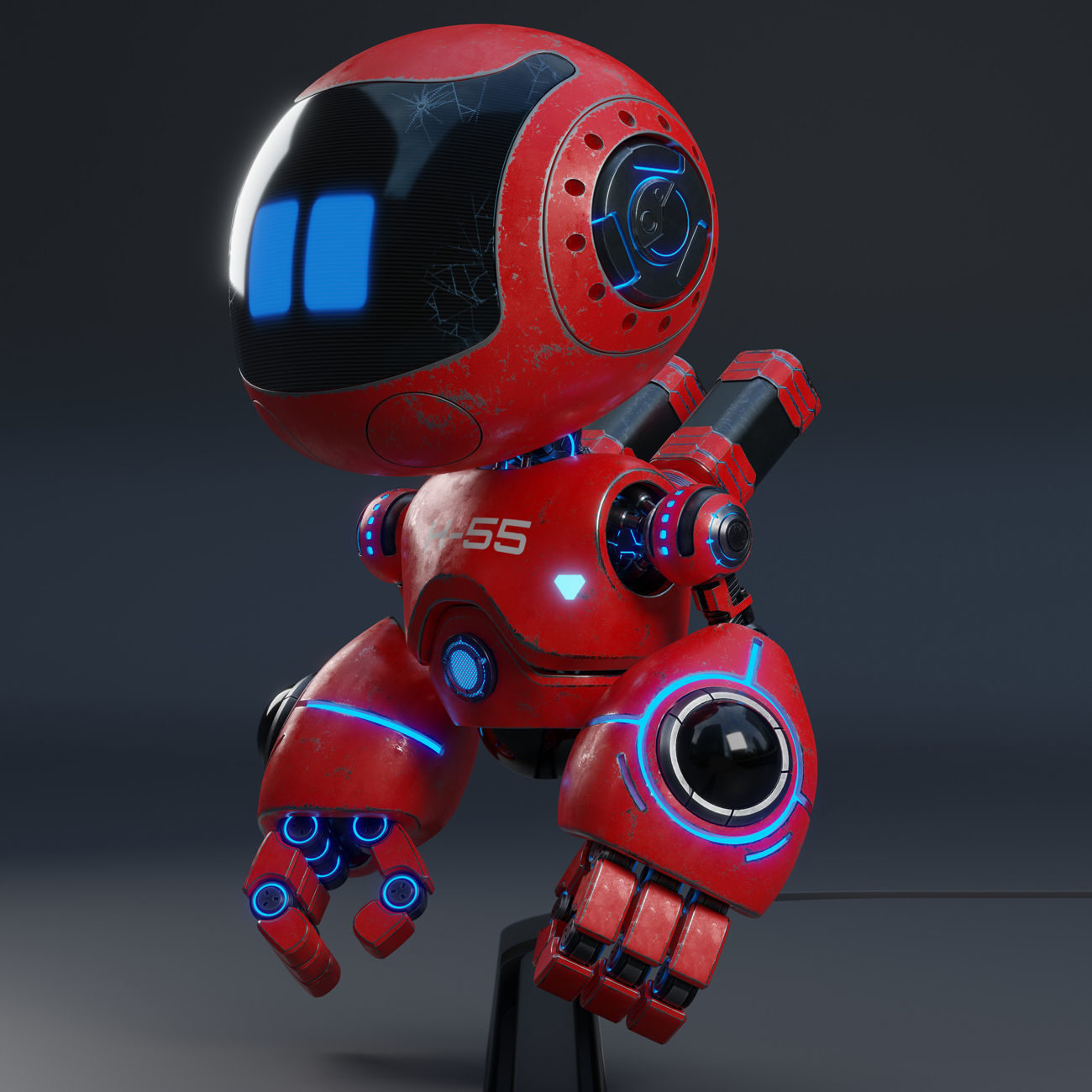 Cute Robot H-55 Red 3D model_12