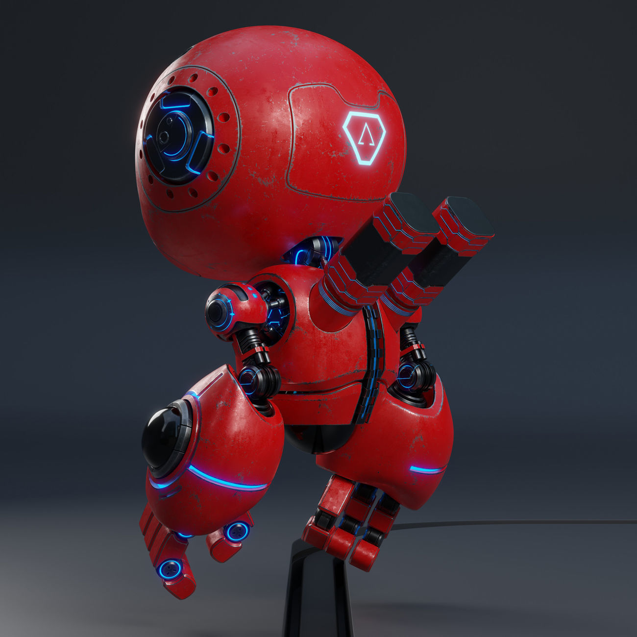 Cute Robot H-55 Red 3D model_14