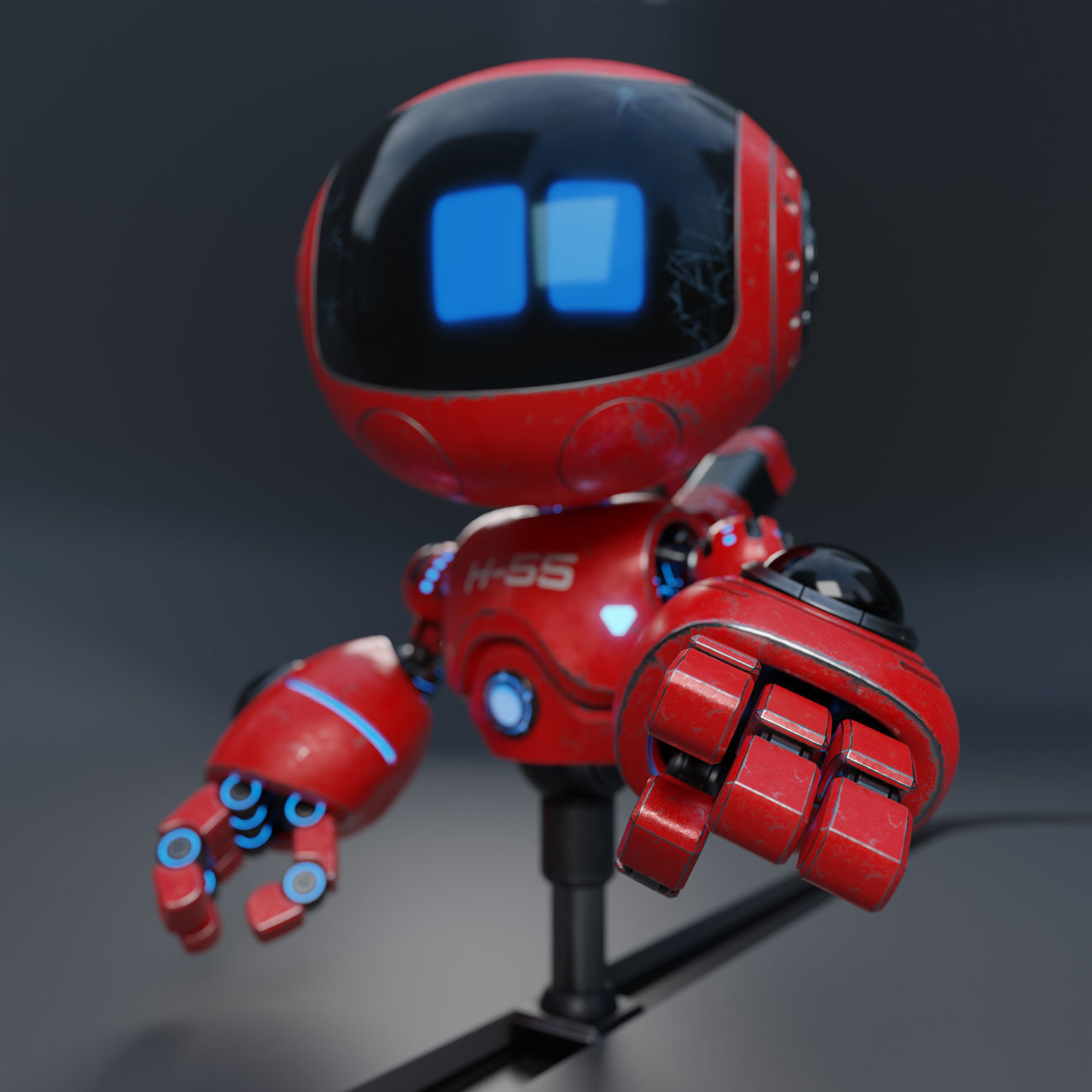 Cute Robot H-55 Red 3D model_9