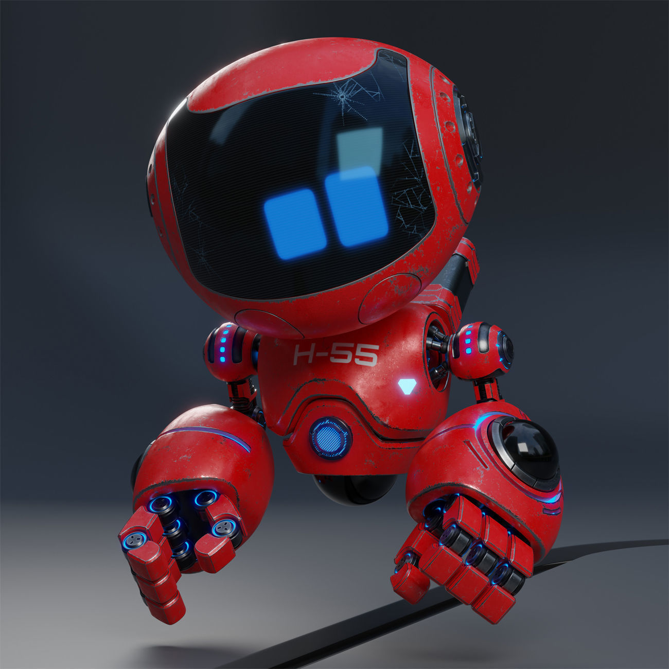 Cute Robot H-55 Red 3D model_3