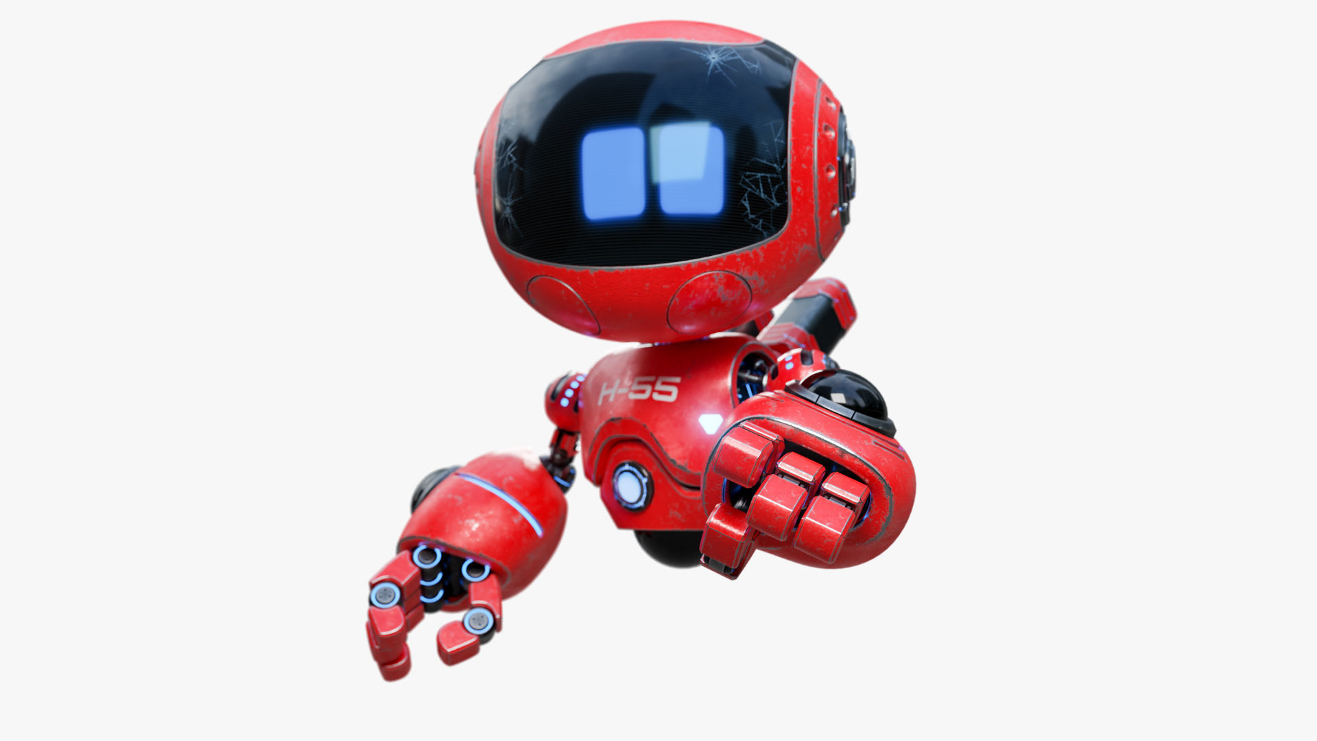 Cute Robot H-55 Red 3D model_2
