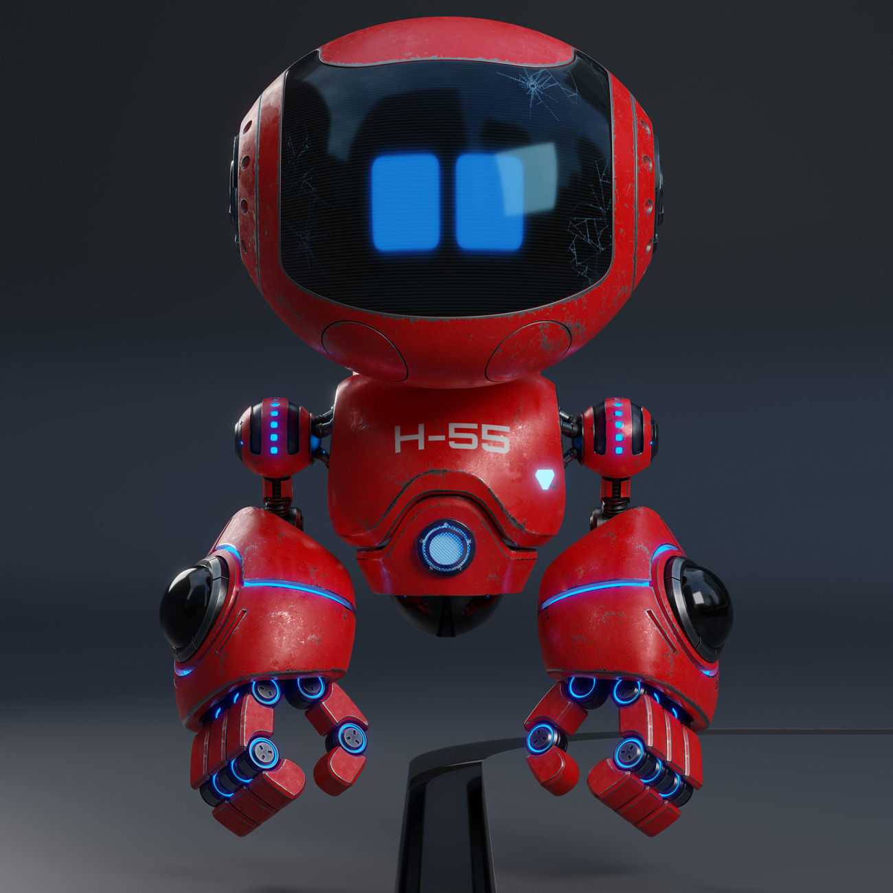 Cute Robot H-55 Red 3D model_11