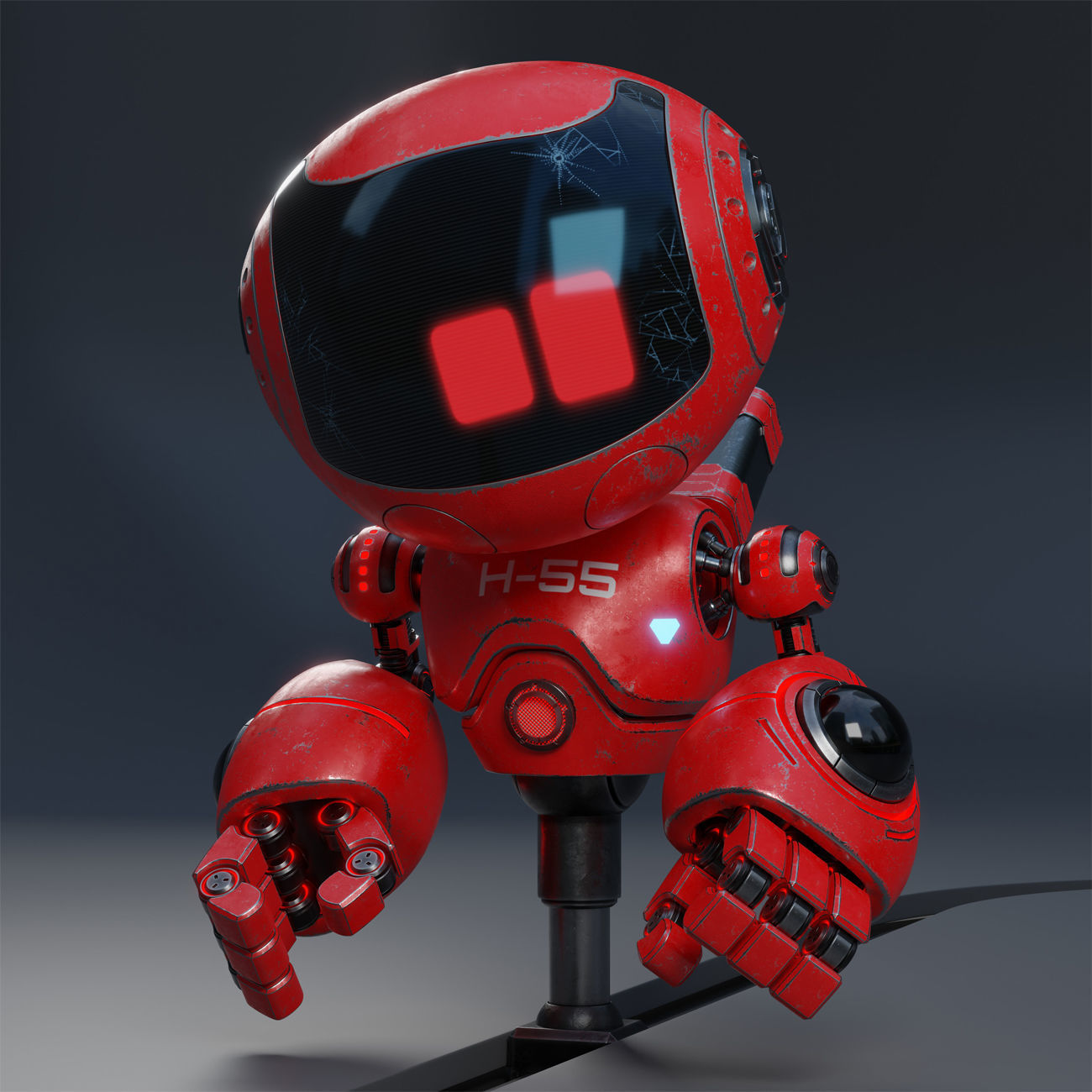 Cute Robot H-55 Red 3D model_5