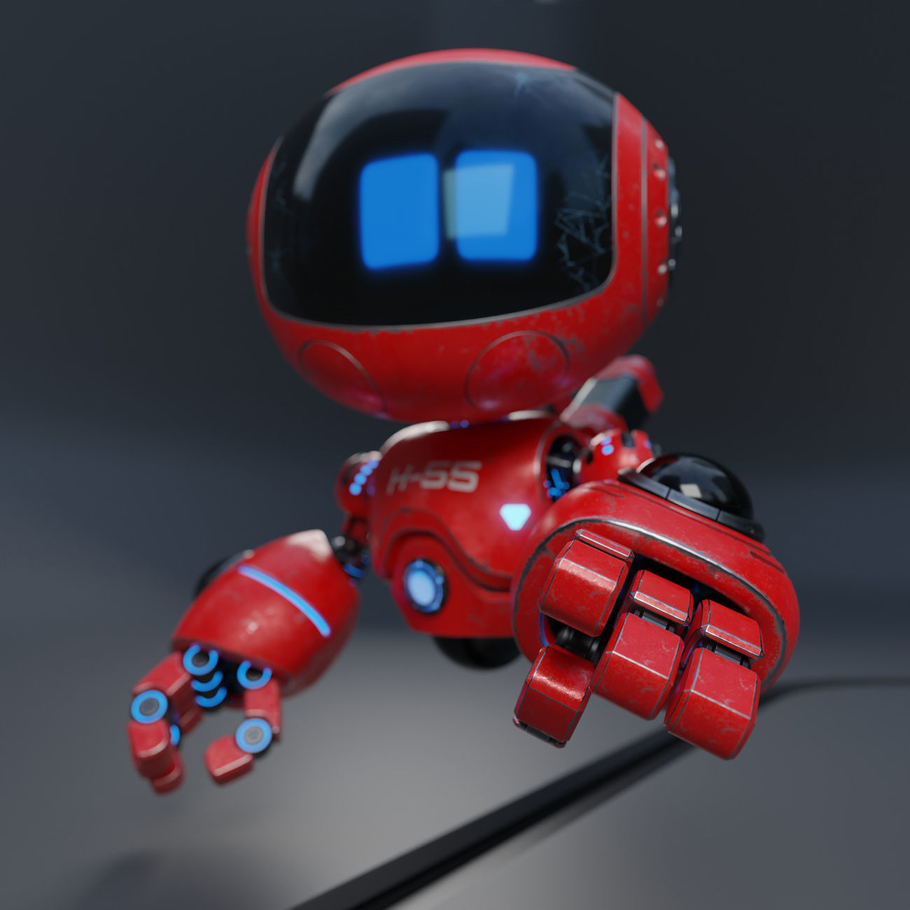 Cute Robot H-55 Red 3D model_10