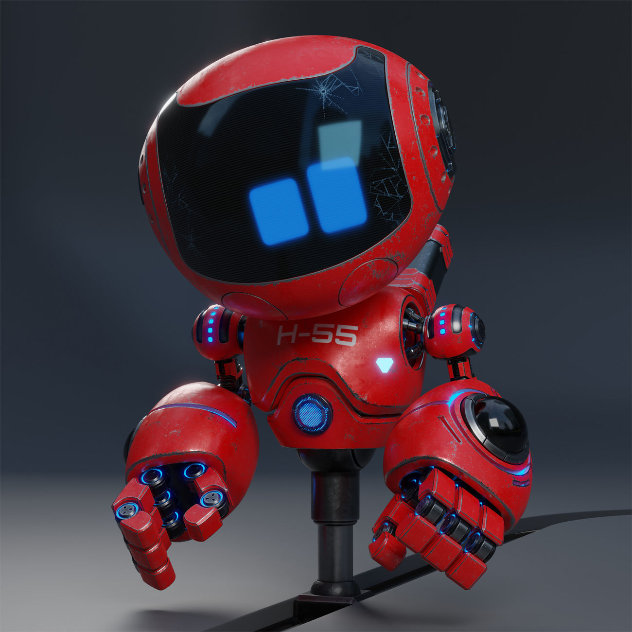 Cute Robot H-55 Red 3D model_22
