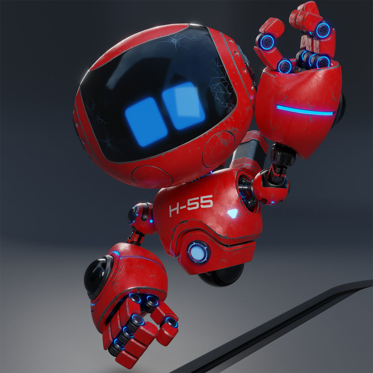 Cute Robot H-55 Red 3D model_8