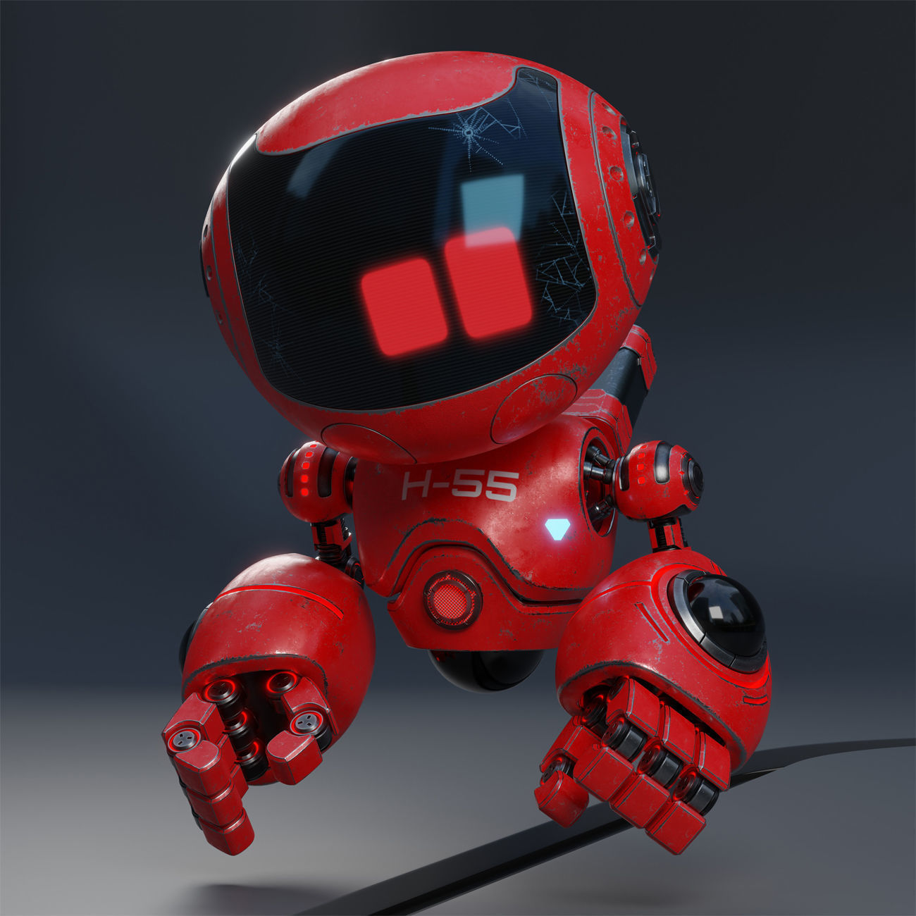 Cute Robot H-55 Red 3D model_6