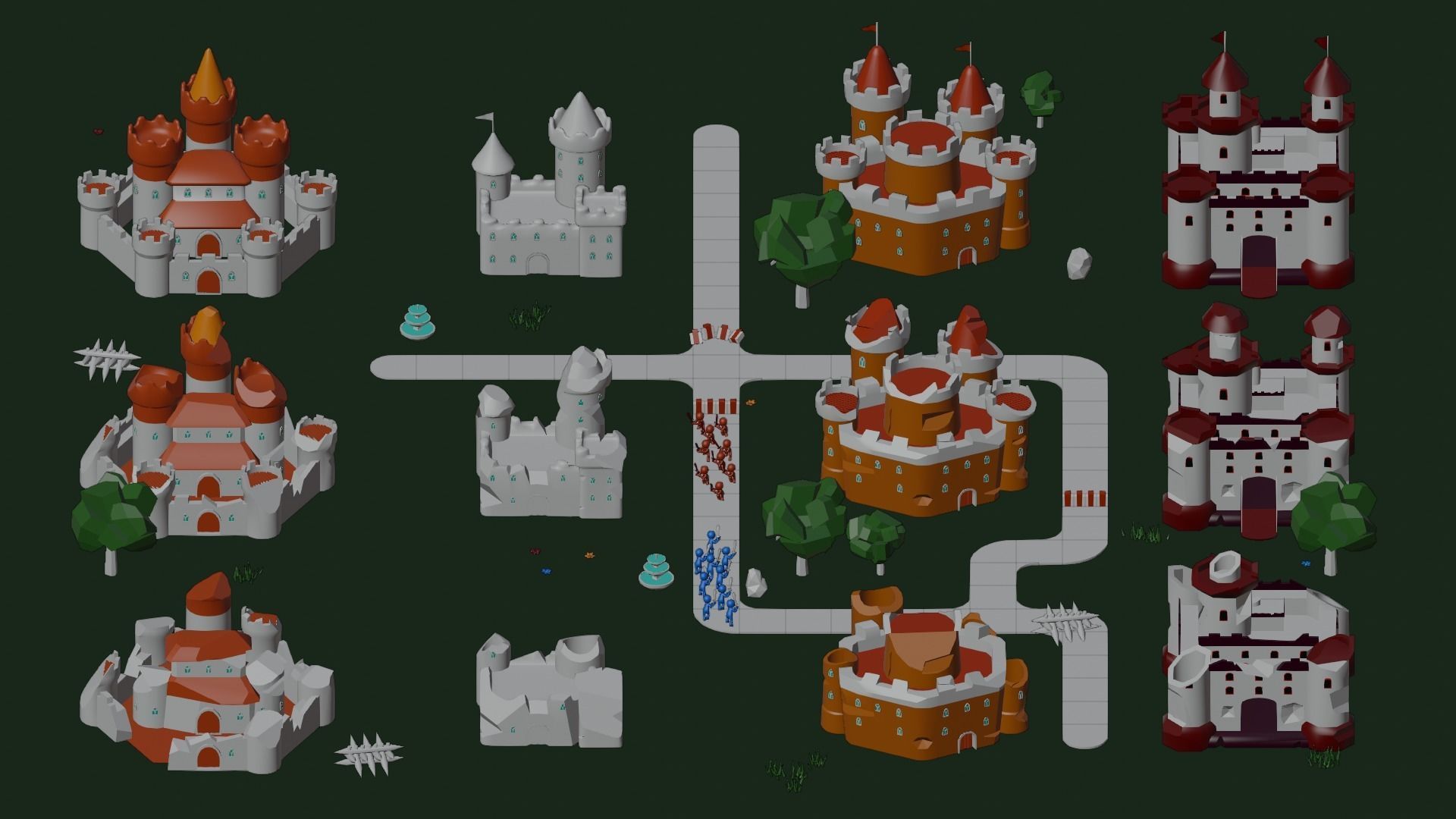 Big Hyper Casual Medieval Castle set modular Free low-poly 3D model_2